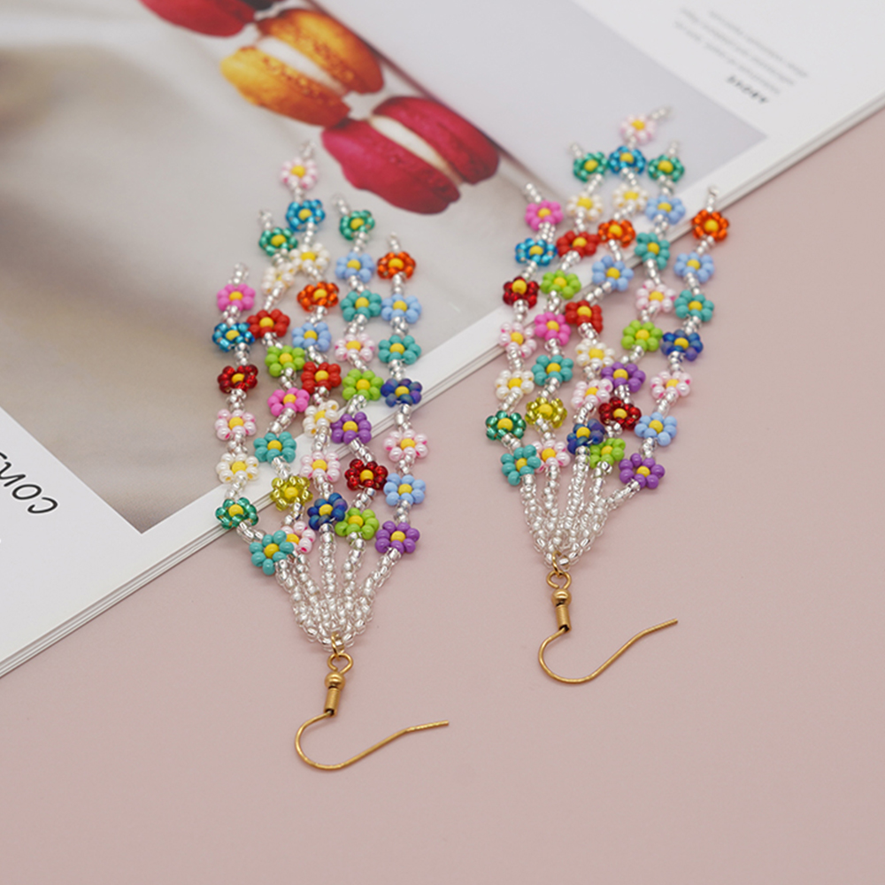 1 Pair Vacation Handmade Color Block Beaded Braid Seed Bead Dangling Earrings display picture 3