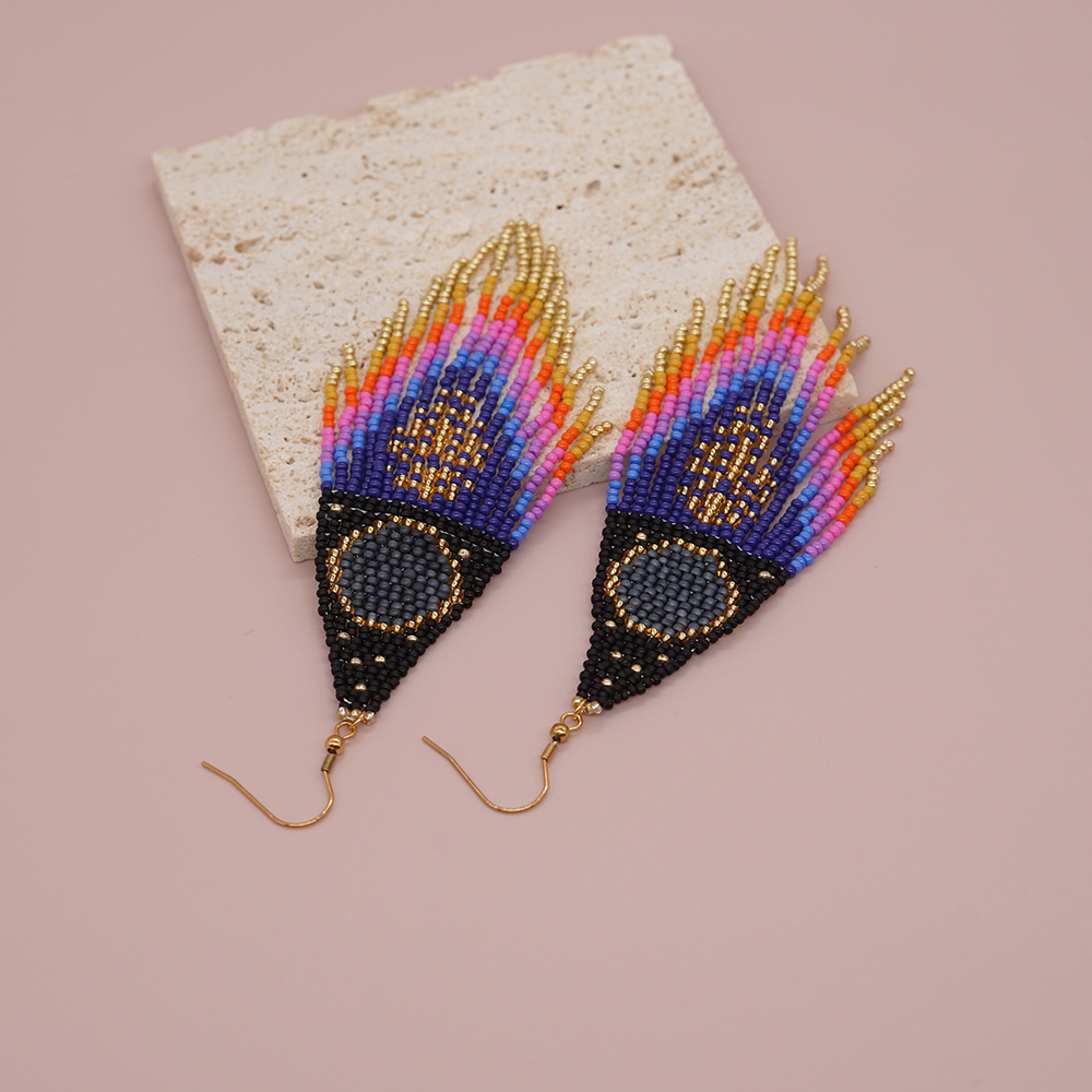 1 Pair Vacation Handmade Color Block Beaded Braid Seed Bead Dangling Earrings display picture 8