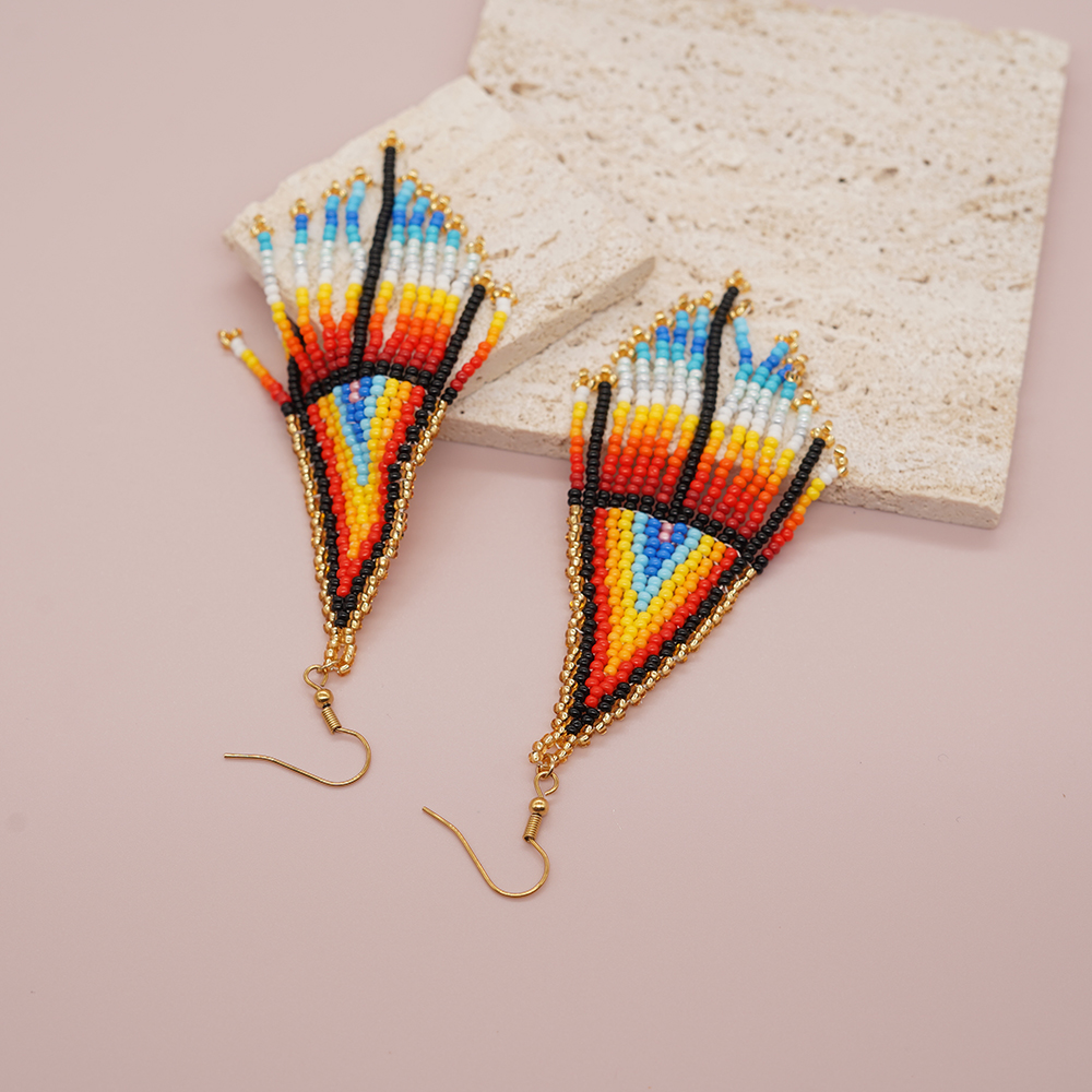 1 Pair Vacation Handmade Color Block Beaded Braid Seed Bead Dangling Earrings display picture 12
