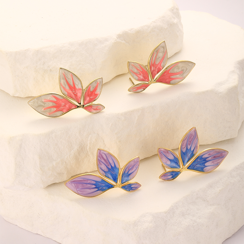 1 Pair Vintage Style Leaves Plating 304 Stainless Steel Ear Studs display picture 5