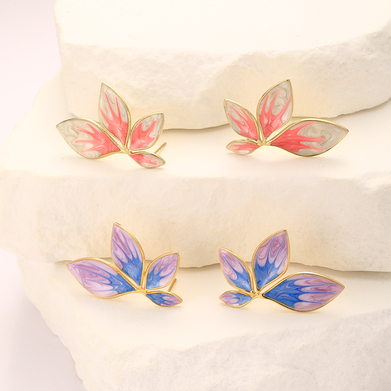 1 Pair Vintage Style Leaves Plating 304 Stainless Steel Ear Studs display picture 11
