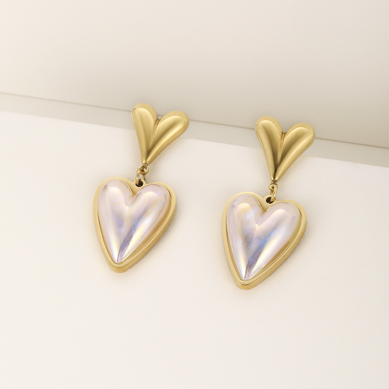 1 Pair Vintage Style Heart Shape Plating 304 Stainless Steel Drop Earrings display picture 8