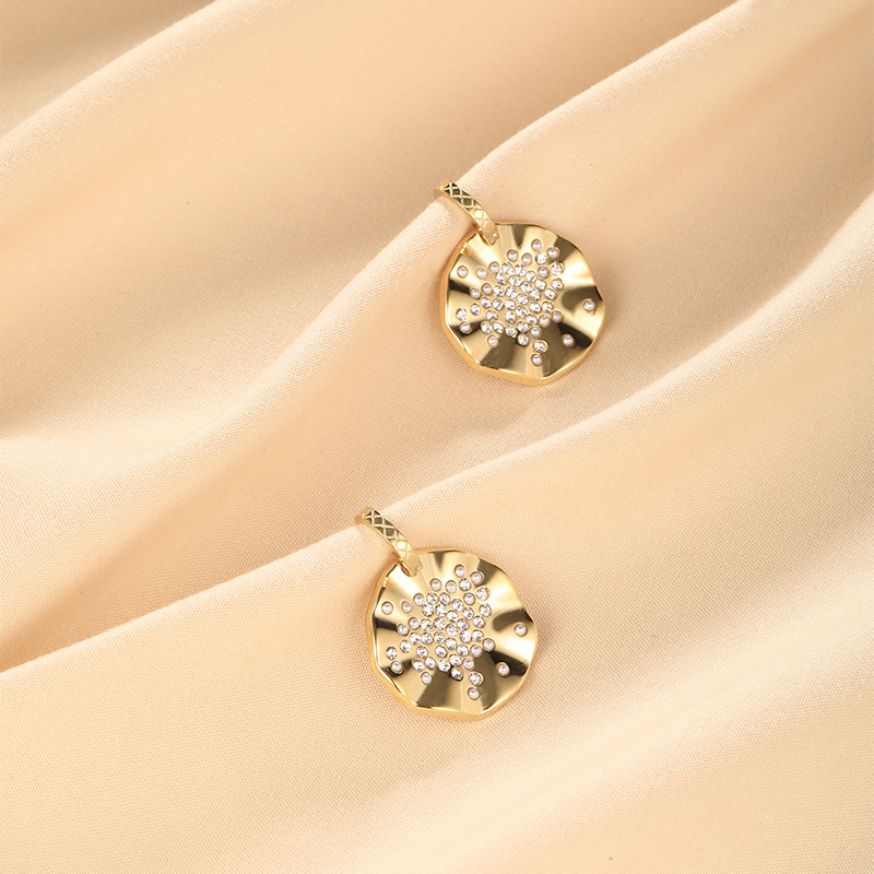 1 Pair Vintage Style Round Plating Inlay 304 Stainless Steel Zircon Dangling Earrings display picture 1