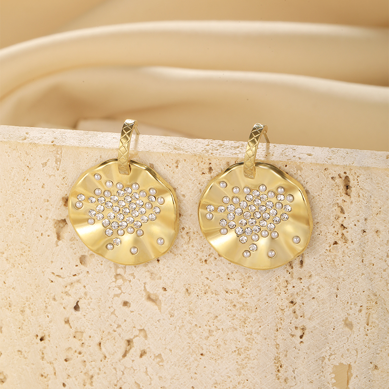 1 Pair Vintage Style Round Plating Inlay 304 Stainless Steel Zircon Dangling Earrings display picture 9