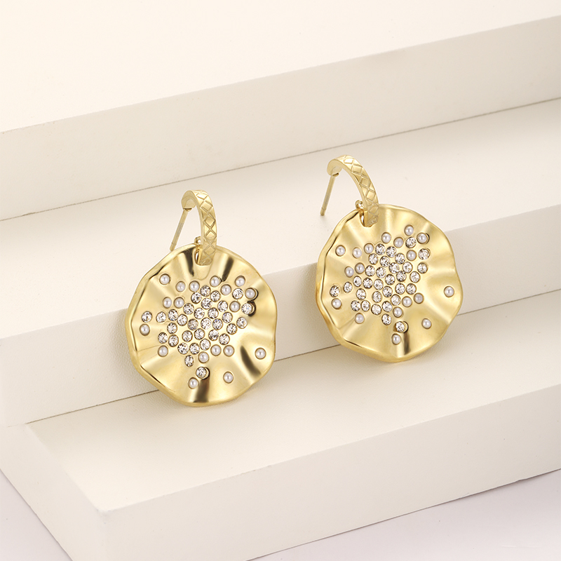 1 Pair Vintage Style Round Plating Inlay 304 Stainless Steel Zircon Dangling Earrings display picture 8