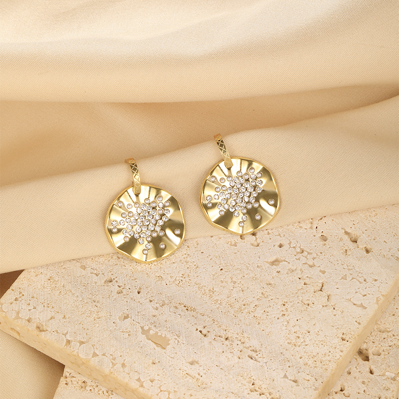 1 Pair Vintage Style Round Plating Inlay 304 Stainless Steel Zircon Dangling Earrings display picture 10