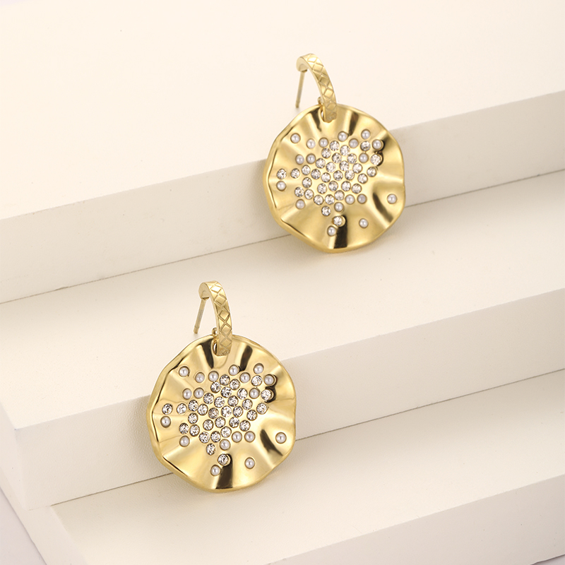 1 Pair Vintage Style Round Plating Inlay 304 Stainless Steel Zircon Dangling Earrings display picture 7
