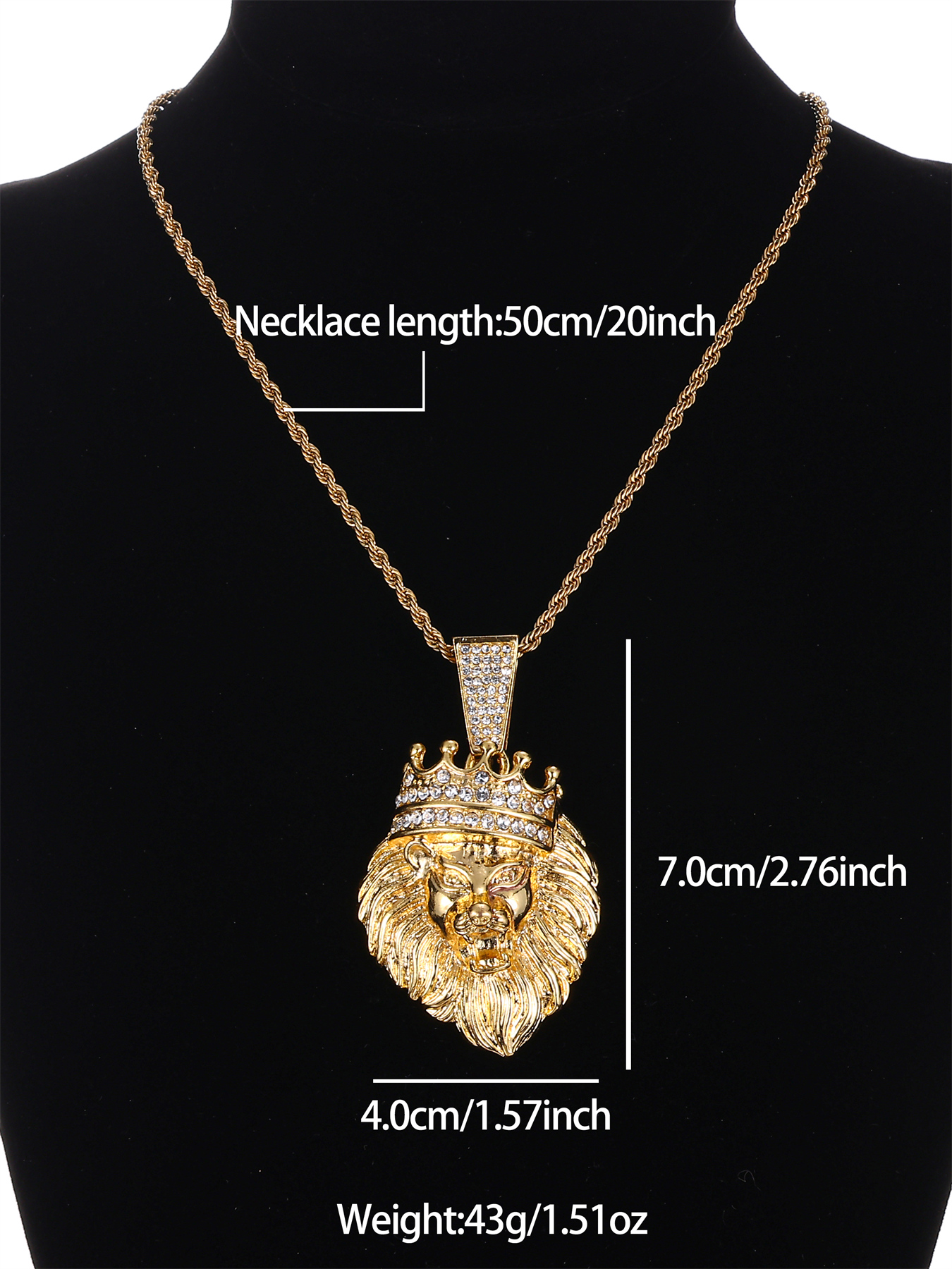 Hip-hop Punk Lion Zinc Alloy Plating Inlay Rhinestones 18k Gold Plated Men's Necklace display picture 2