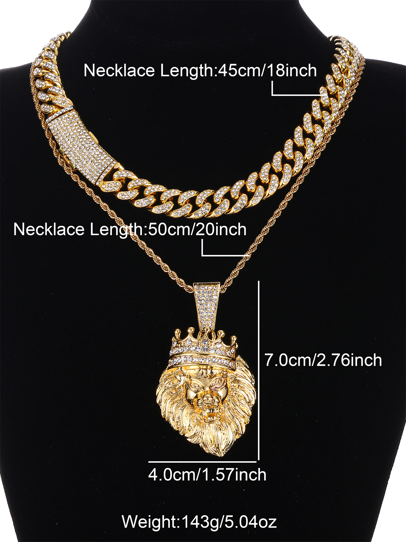 Hip-hop Punk Lion Zinc Alloy Plating Inlay Rhinestones 18k Gold Plated Men's Necklace display picture 4