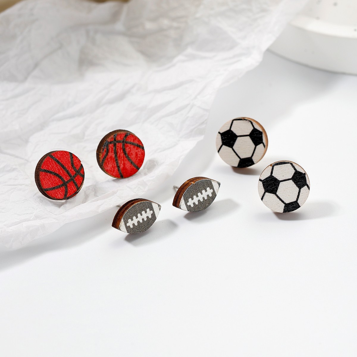 Wholesale Jewelry Simple Style Basketball Football Wood Printing display picture 2