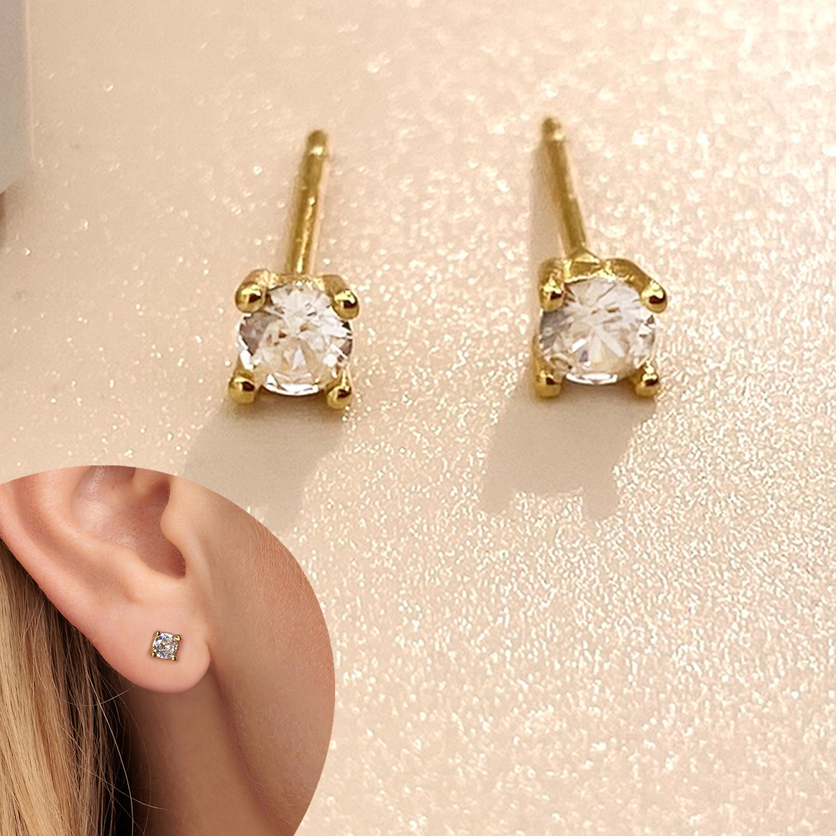 1 Pair Elegant Solid Color Plating Inlay Sterling Silver Zircon Silver Plated Ear Studs display picture 1