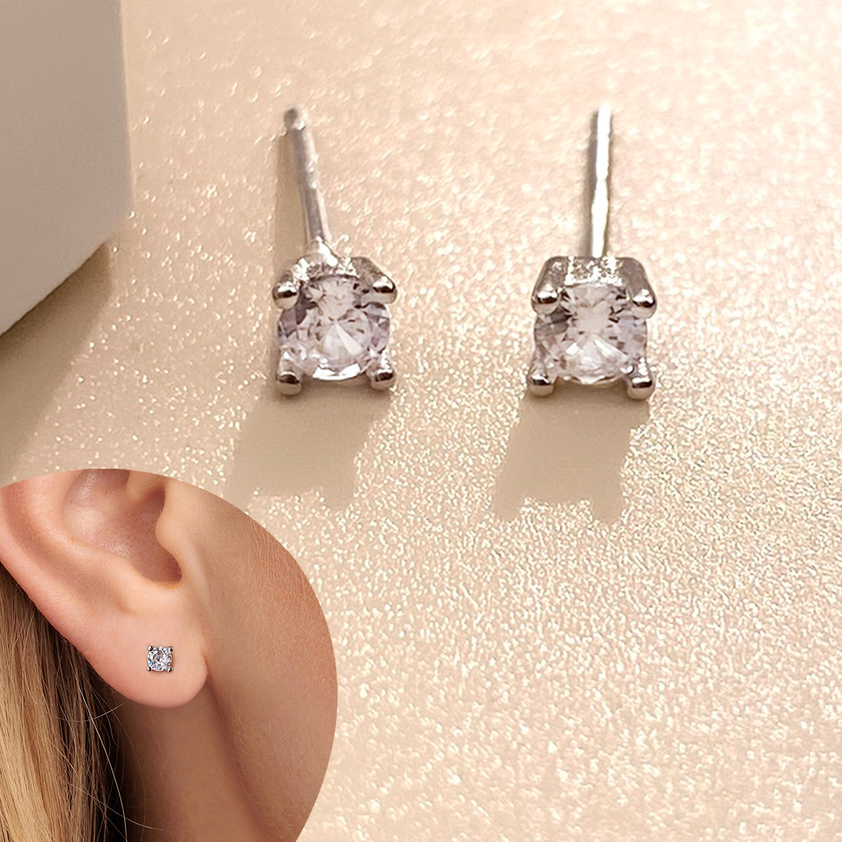 1 Pair Elegant Solid Color Plating Inlay Sterling Silver Zircon Silver Plated Ear Studs display picture 2