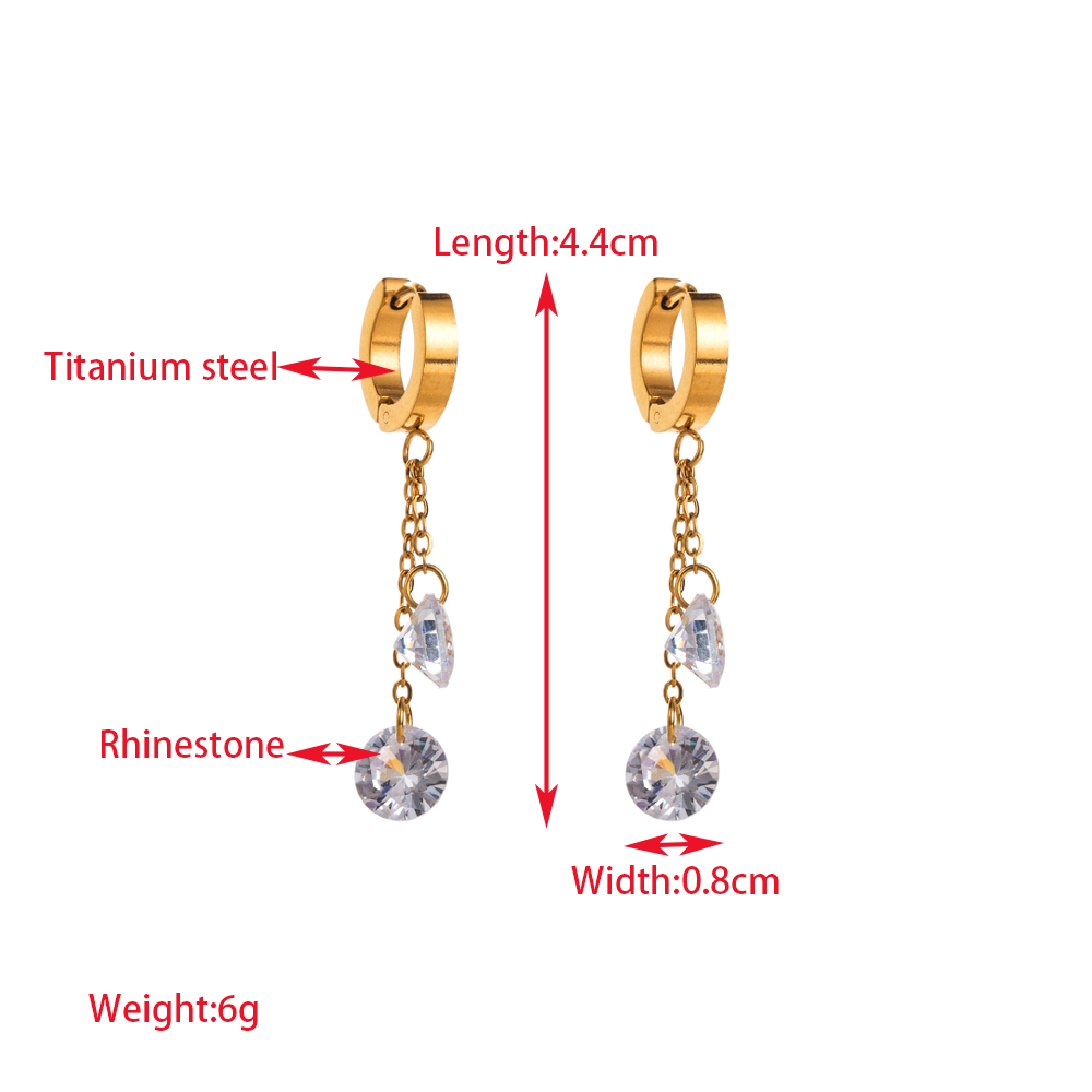 1 Pair Elegant Lady Round Oval Heart Shape Inlay 316 Stainless Steel  Rhinestones 14K Gold Plated Drop Earrings display picture 2