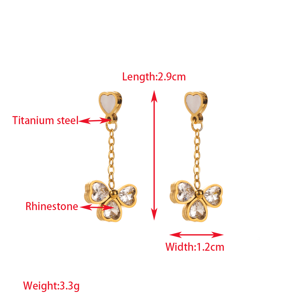 1 Pair Elegant Lady Round Oval Heart Shape Inlay 316 Stainless Steel  Rhinestones 14K Gold Plated Drop Earrings display picture 6