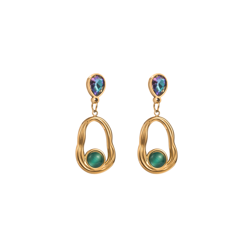 1 Pair Elegant Streetwear Heart Shape Eye Inlay 316 Stainless Steel  Resin Turquoise Rhinestones Pearl 14K Gold Plated Drop Earrings display picture 8