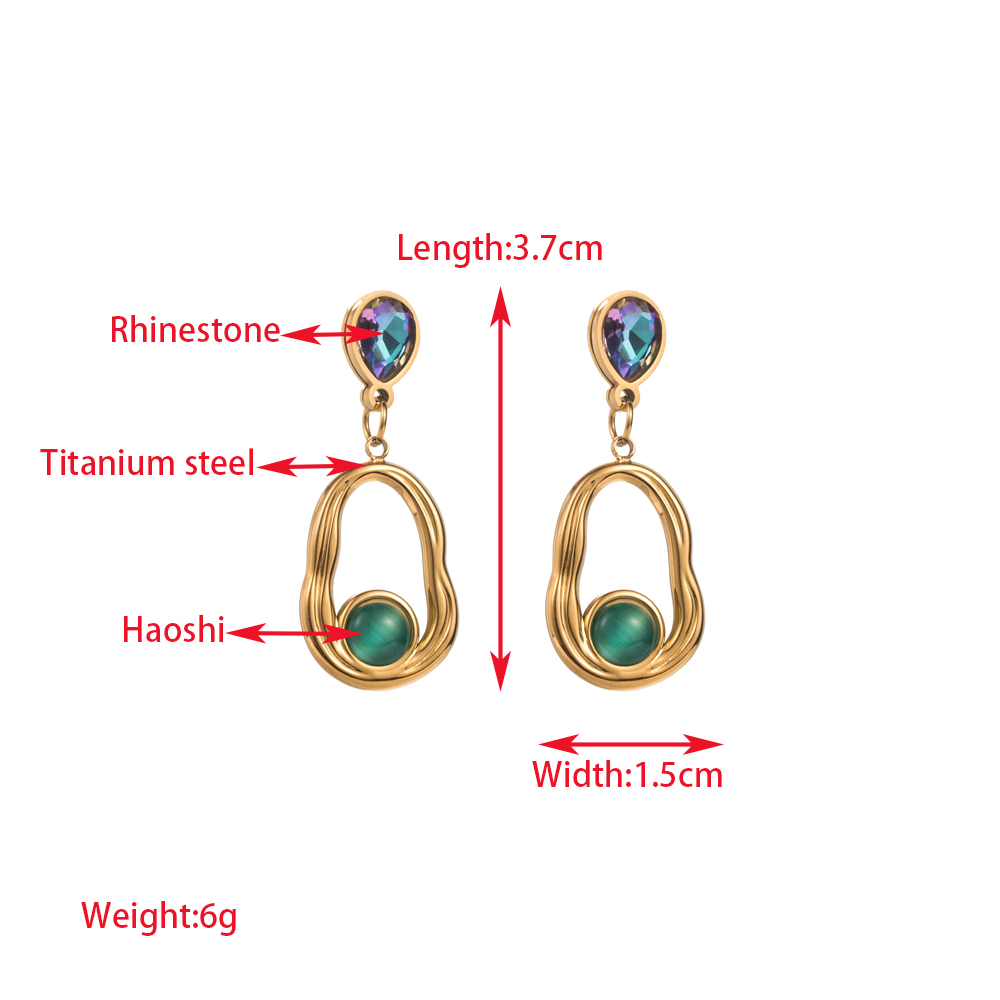1 Pair Elegant Streetwear Heart Shape Eye Inlay 316 Stainless Steel  Resin Turquoise Rhinestones Pearl 14K Gold Plated Drop Earrings display picture 2