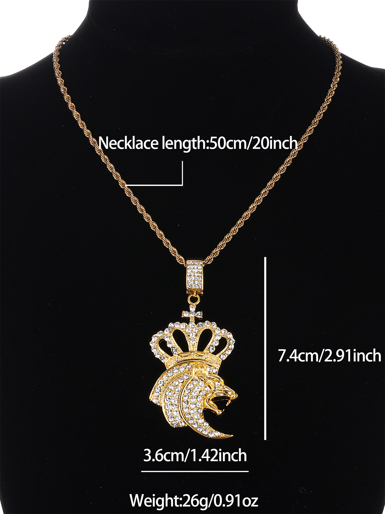 Gothic Hip-hop Punk Lion Crown Zinc Alloy Plating Inlay Rhinestones 18k Gold Plated Men's Necklace display picture 1