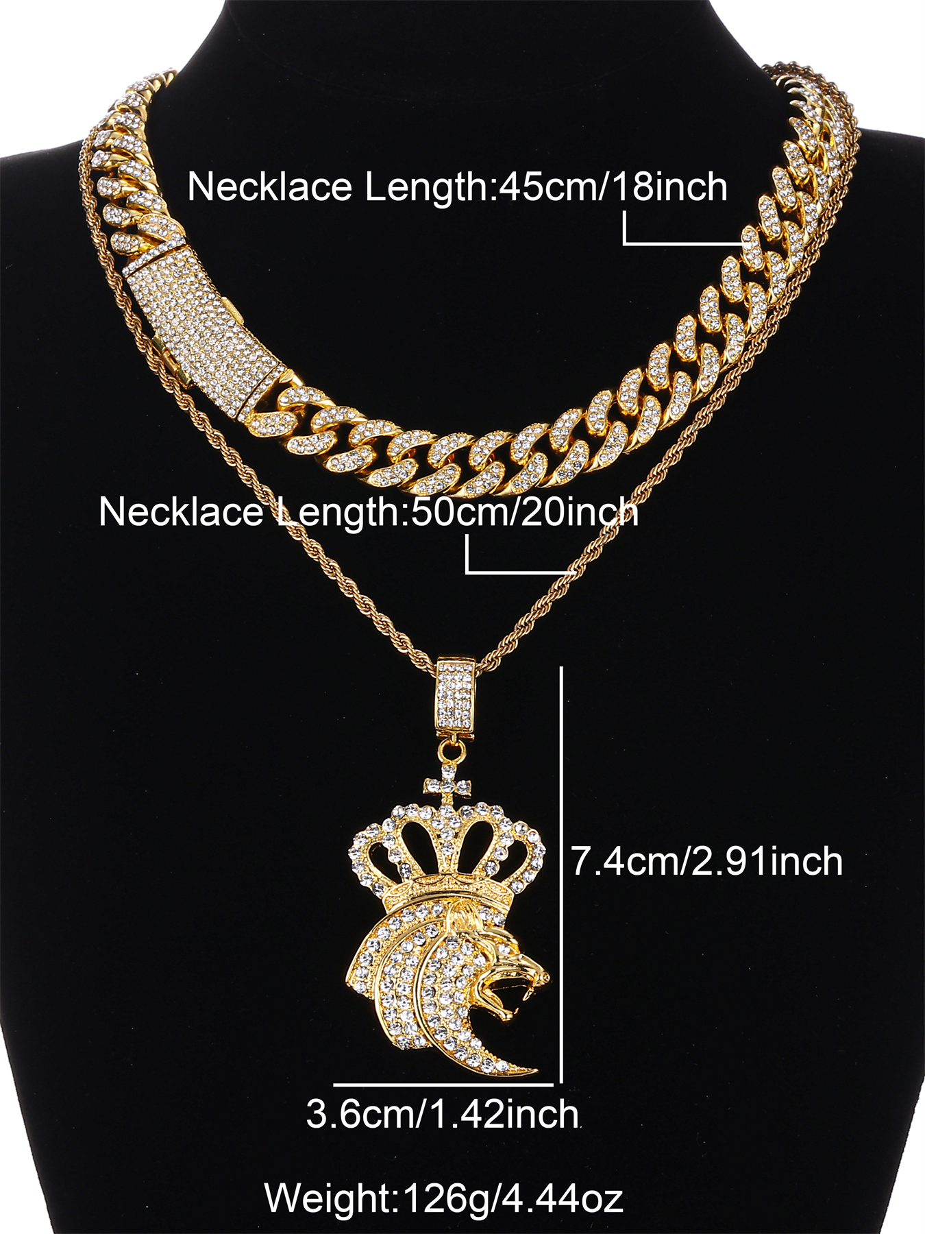 Gothic Hip-hop Punk Lion Crown Zinc Alloy Plating Inlay Rhinestones 18k Gold Plated Men's Necklace display picture 4