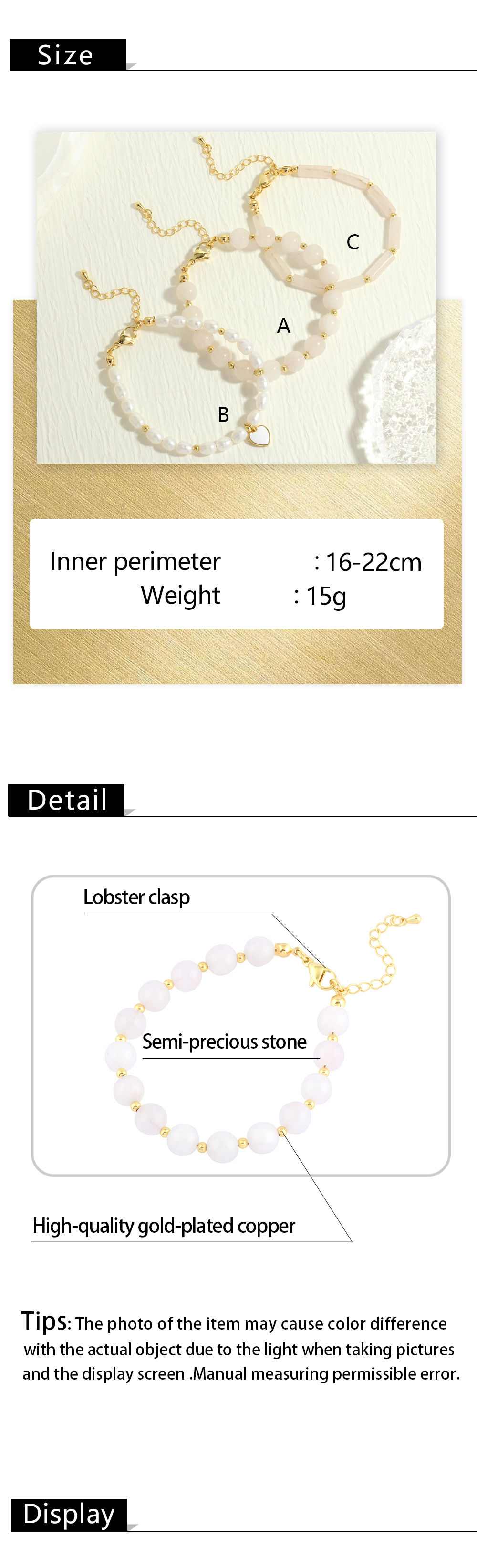 Süss Einfacher Stil Irregulär Herzform Stein Kupfer Überzug 18 Karat Vergoldet Frau Armbänder display picture 1