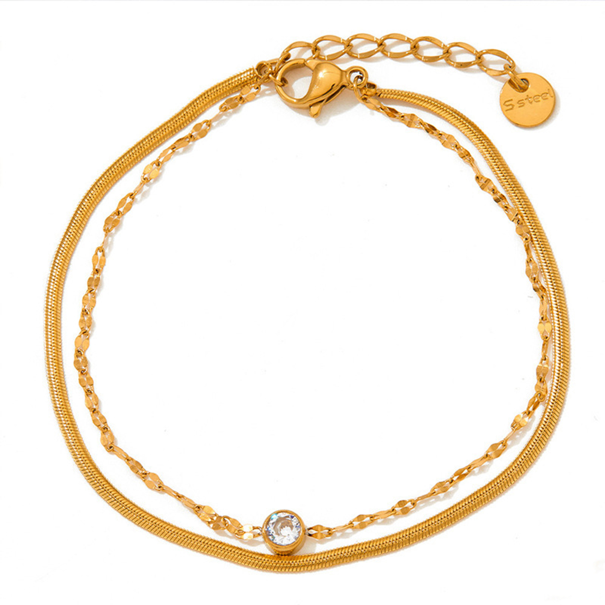 Elegant Simple Style Streetwear Round Stainless Steel Plating Inlay Zircon 18k Gold Plated Women's Anklet display picture 3