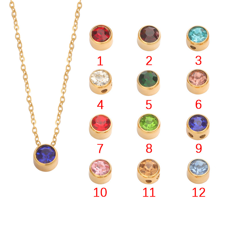 Stainless Steel 18K Gold Plated Rose Gold Plated IG Style Plating Inlay Round Birthstone Pendant Necklace display picture 19