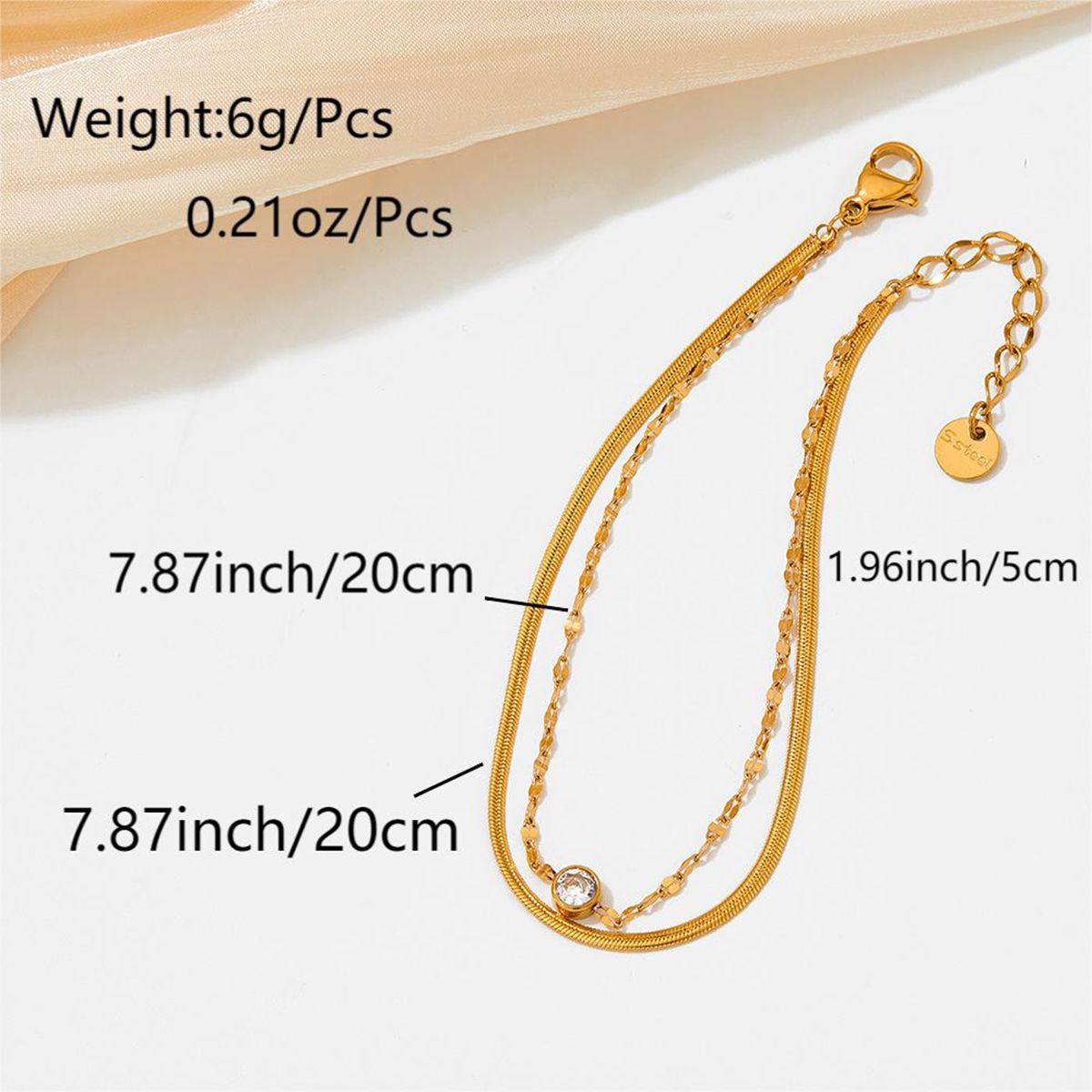Elegant Simple Style Streetwear Round Stainless Steel Plating Inlay Zircon 18k Gold Plated Women's Anklet display picture 1