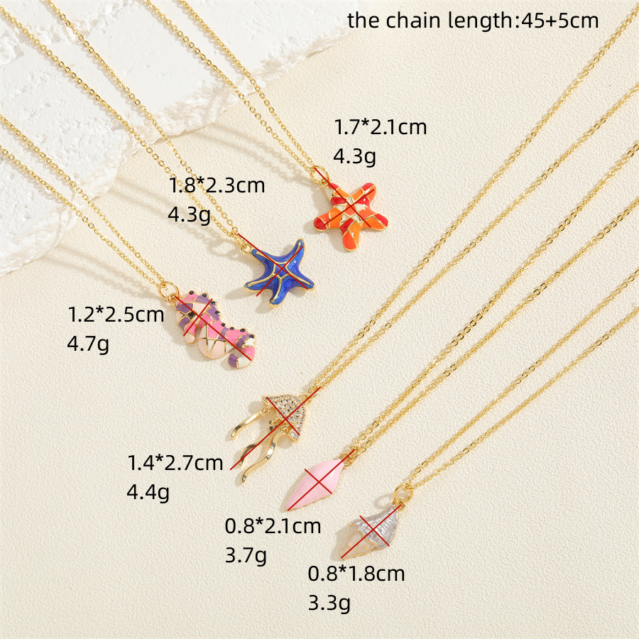 Beach Commute Starfish Copper 14k Gold Plated Zircon Pendant Necklace In Bulk display picture 9