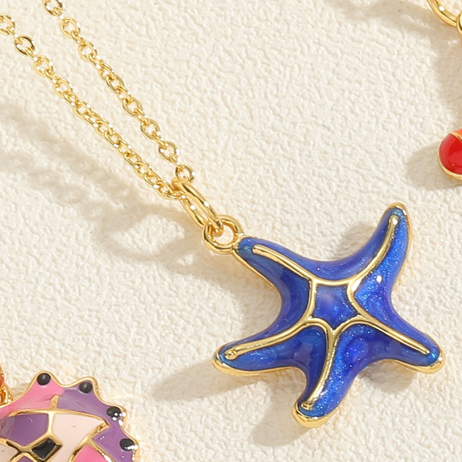 Beach Commute Starfish Copper 14k Gold Plated Zircon Pendant Necklace In Bulk display picture 4