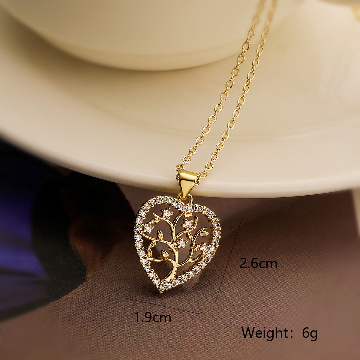 Simple Style Commute Tree Heart Shape Copper Plating Inlay Zircon 18k Gold Plated Pendant Necklace display picture 3