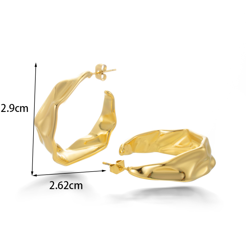 1 Pair Simple Style C Shape Plating Pleated Stainless Steel 18k Gold Plated Ear Studs display picture 3