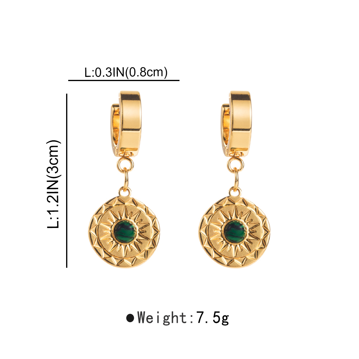 1 Pair Ethnic Style Simple Style Round Inlay Stainless Steel Turquoise Drop Earrings display picture 1