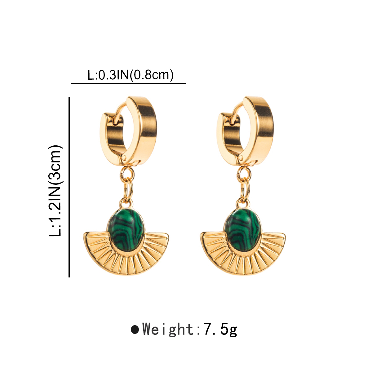 1 Pair Ethnic Style Simple Style Round Inlay Stainless Steel Turquoise Drop Earrings display picture 3