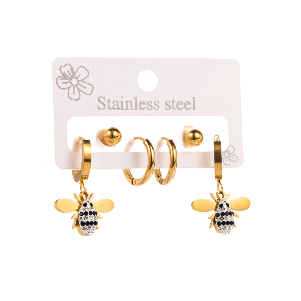 1 Set Elegant Round Heart Shape Bee Inlay 316 Stainless Steel  Rhinestones 14K Gold Plated Drop Earrings display picture 9