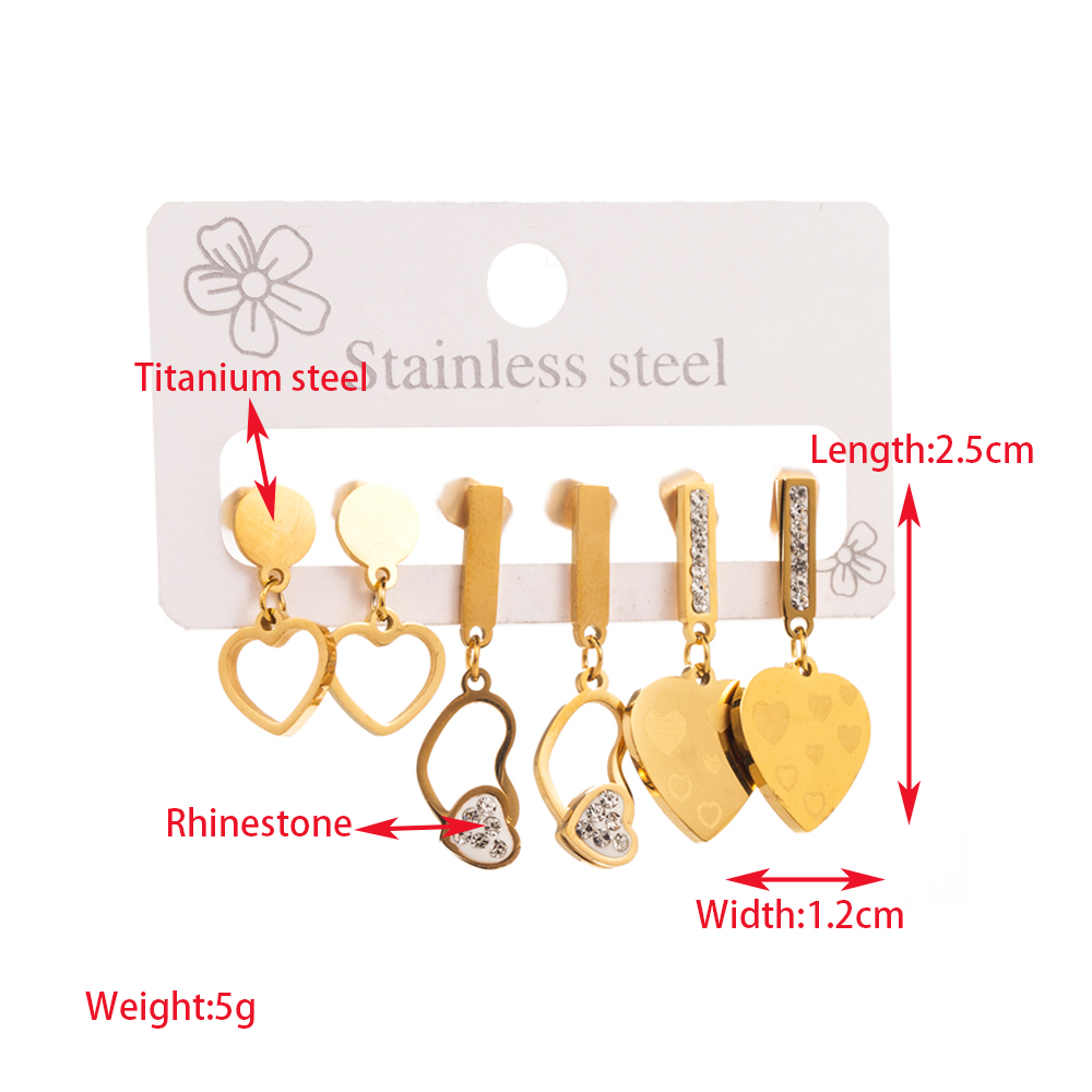 1 Set Elegant Round Heart Shape Bee Inlay 316 Stainless Steel  Rhinestones 14K Gold Plated Drop Earrings display picture 2