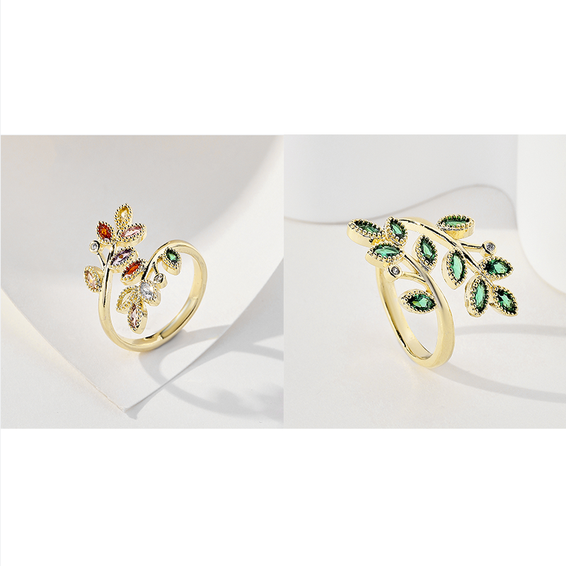 Elegant Lady Simple Style Leaves Copper 18k Gold Plated Zircon Rings In Bulk display picture 1