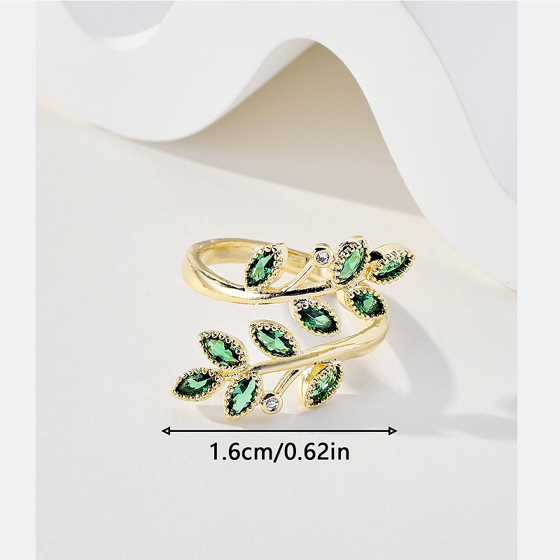 Elegant Lady Simple Style Leaves Copper 18k Gold Plated Zircon Rings In Bulk display picture 3