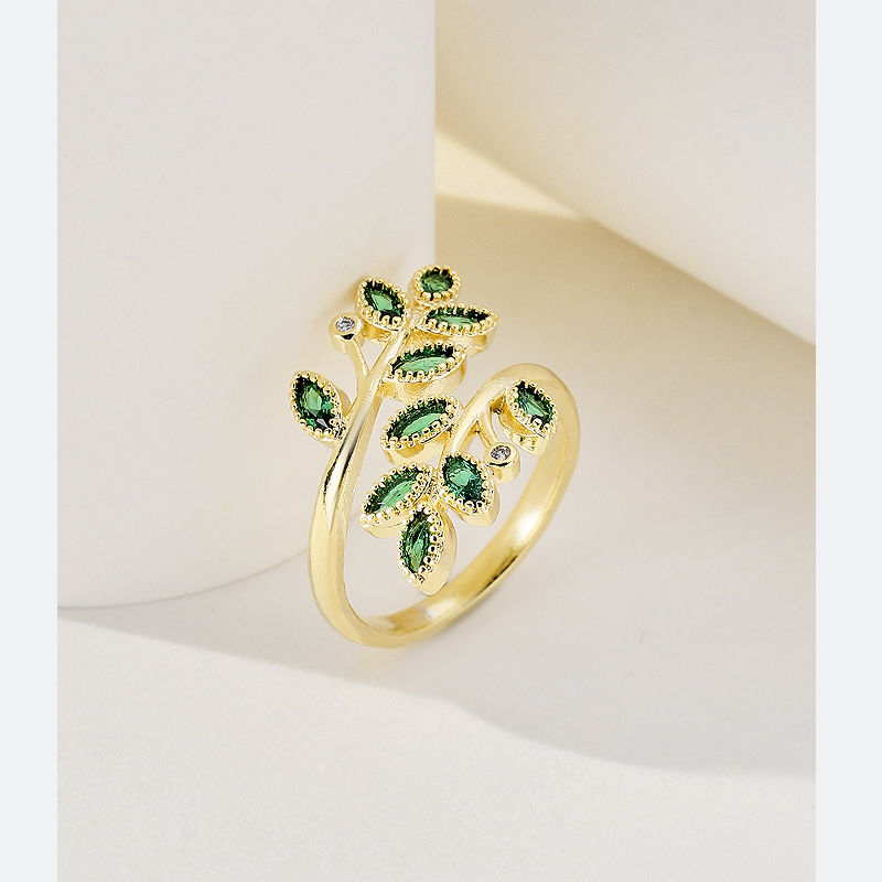 Elegant Dame Einfacher Stil Blätter Kupfer 18 Karat Vergoldet Zirkon Ringe In Masse display picture 4