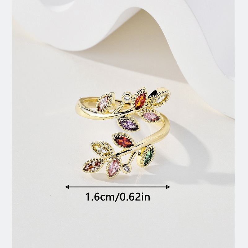 Elegant Lady Simple Style Leaves Copper 18k Gold Plated Zircon Rings In Bulk display picture 2
