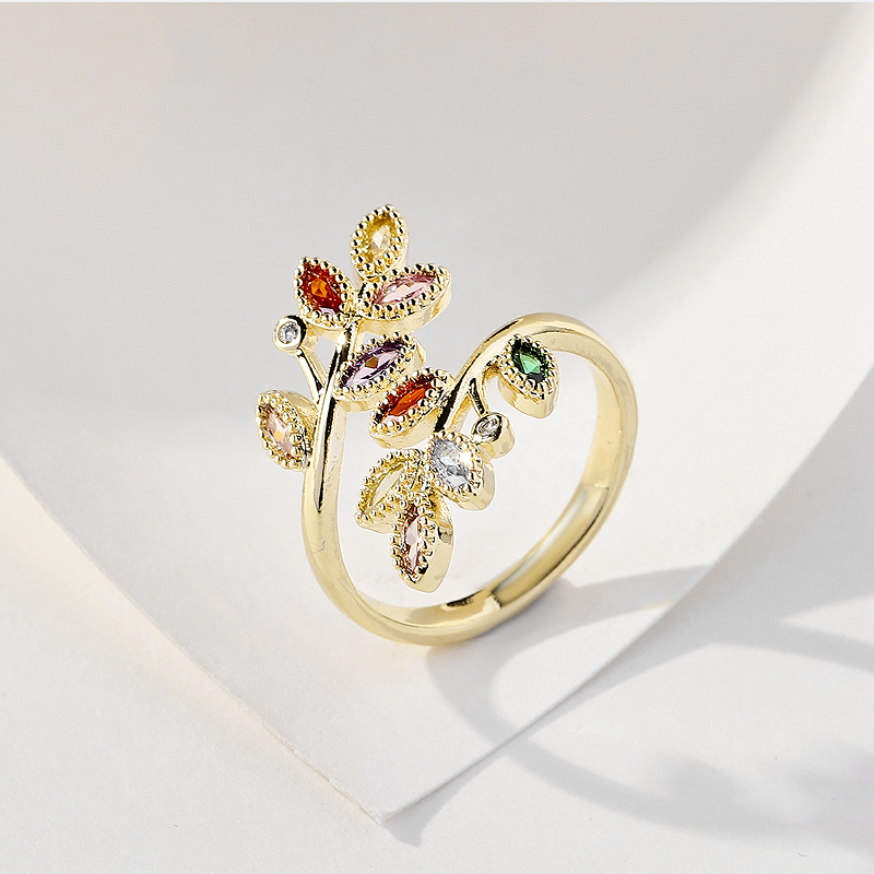 Elegant Lady Simple Style Leaves Copper 18k Gold Plated Zircon Rings In Bulk display picture 6