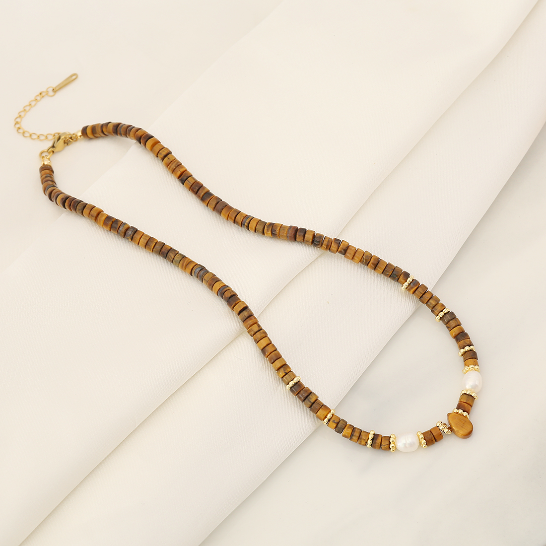 Classic Style Water Droplets Stainless Steel Tiger Eye Copper Beaded 18K Gold Plated Women's Necklace display picture 6