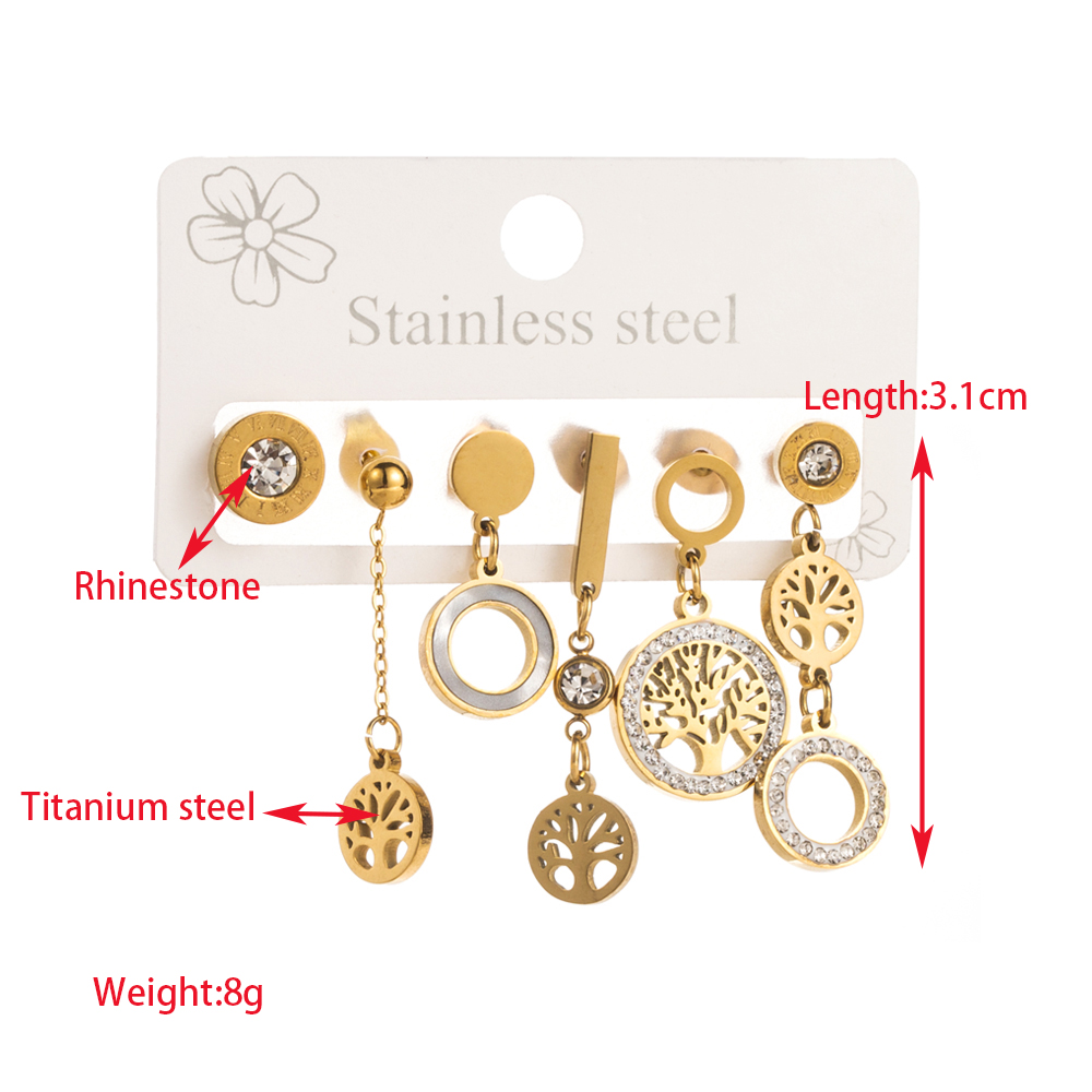 1 Set Elegant Round Moon Eye Plating Inlay 316 Stainless Steel  Rhinestones 14K Gold Plated Drop Earrings display picture 6