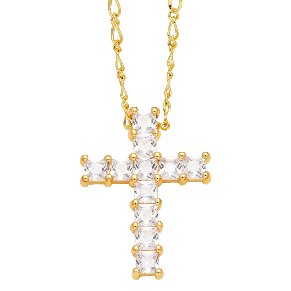 Simple Style Cross Copper Plating Inlay Zircon 18k Gold Plated Necklace Pendant display picture 3