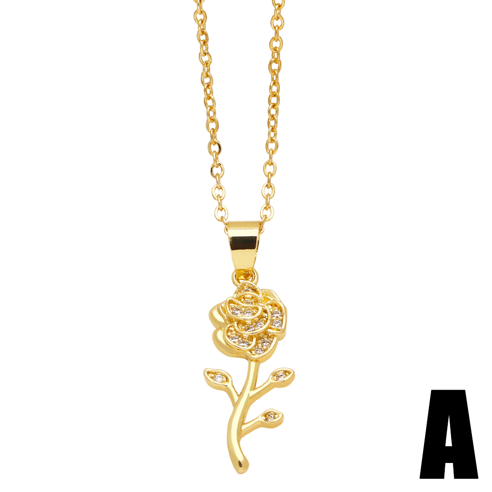 Simple Style Flower Copper Plating Inlay Zircon 18k Gold Plated Pendant Necklace display picture 3
