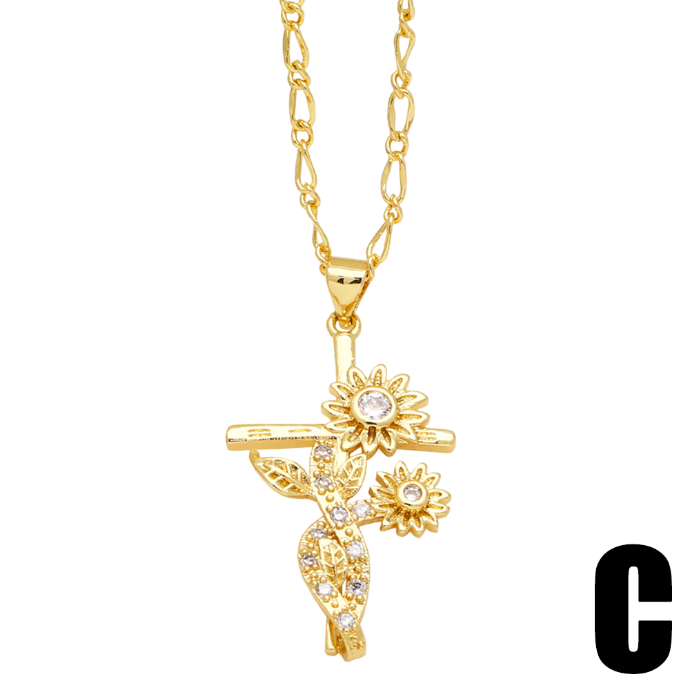 Simple Style Flower Copper Plating Inlay Zircon 18k Gold Plated Pendant Necklace display picture 5