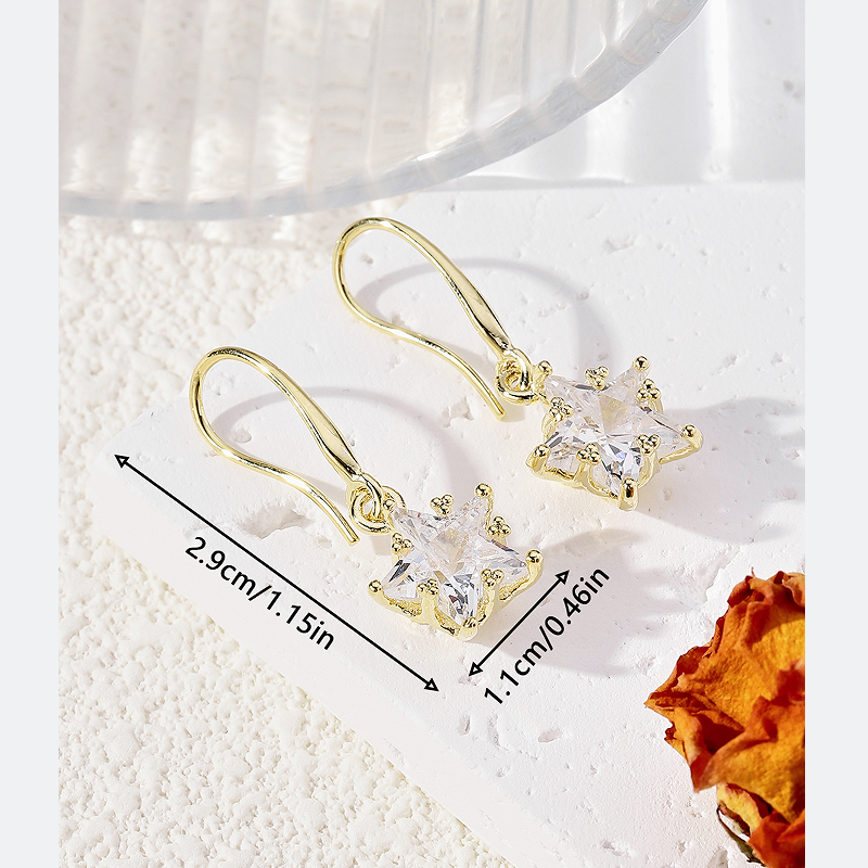 1 Pair Lady Simple Style Star Plating Inlay Copper Zircon 18k Gold Plated Drop Earrings display picture 6