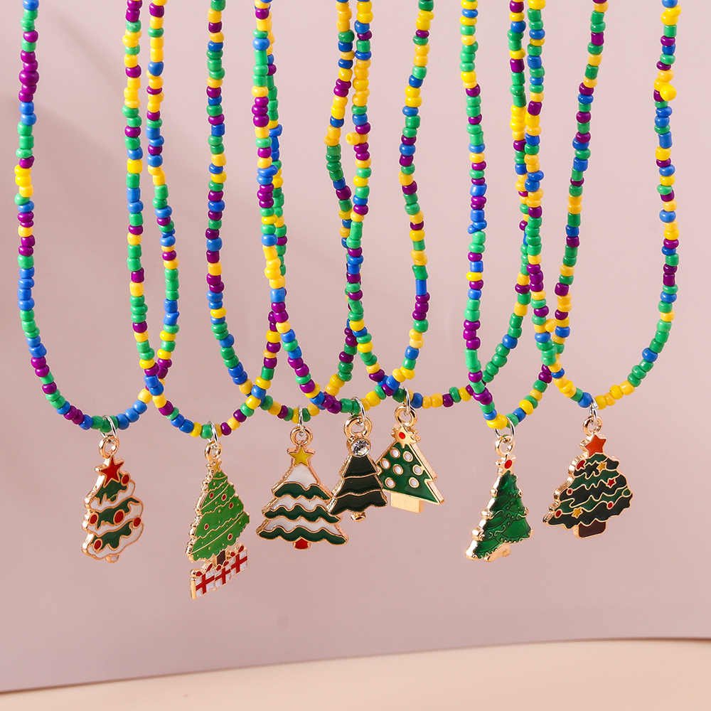 Cute Christmas Tree Glass Wholesale Pendant Necklace display picture 9