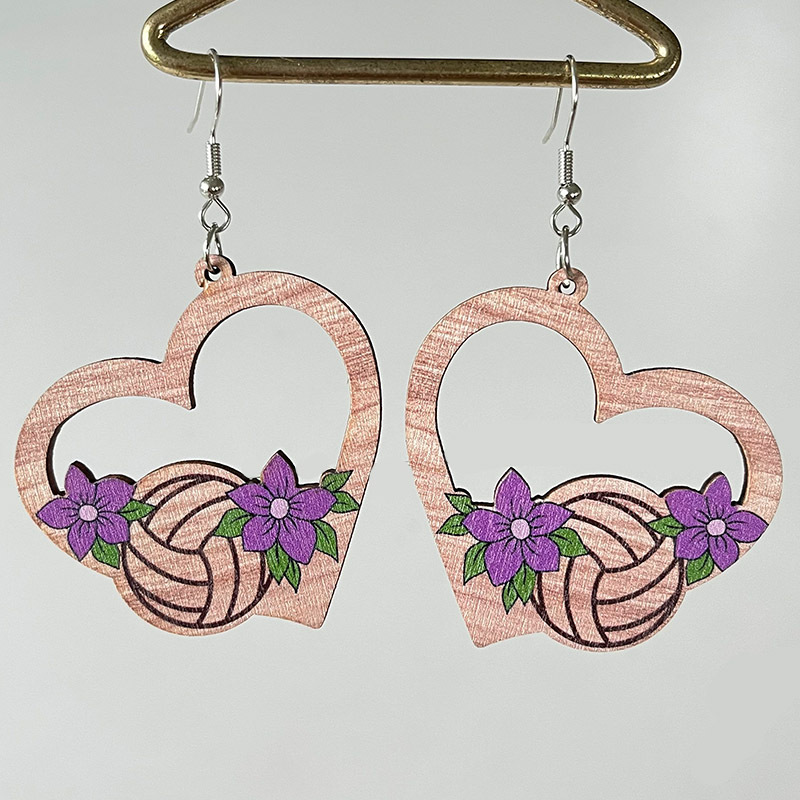 1 Pair Simple Style Flower Printing Wood Drop Earrings display picture 2