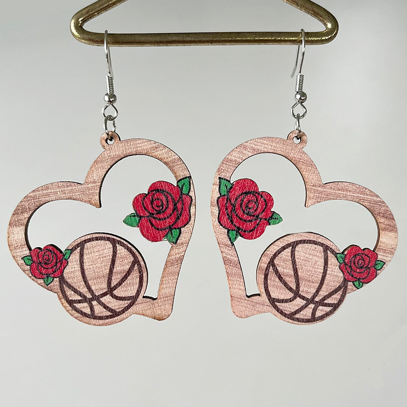 1 Pair Simple Style Flower Printing Wood Drop Earrings display picture 3