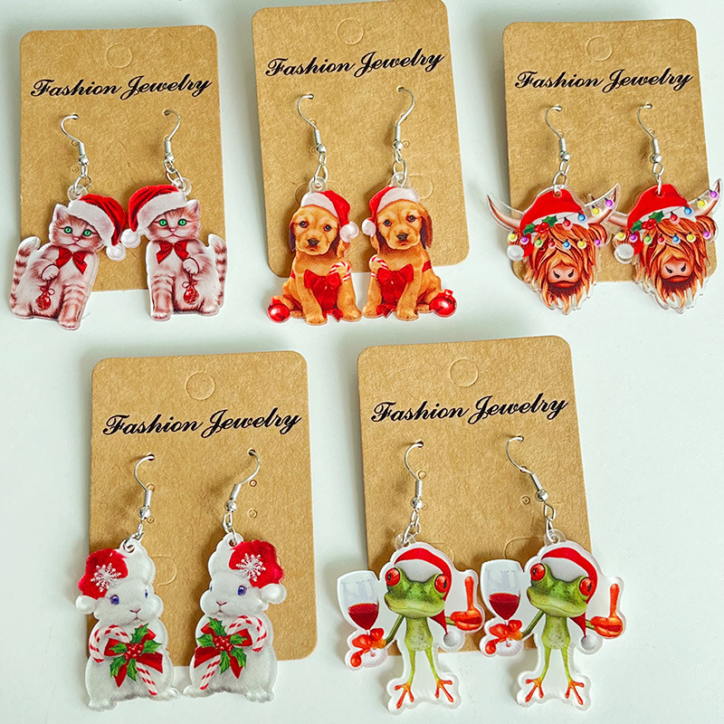 1 Pair Cute Geometric Animal Christmas Hat Arylic Drop Earrings display picture 2