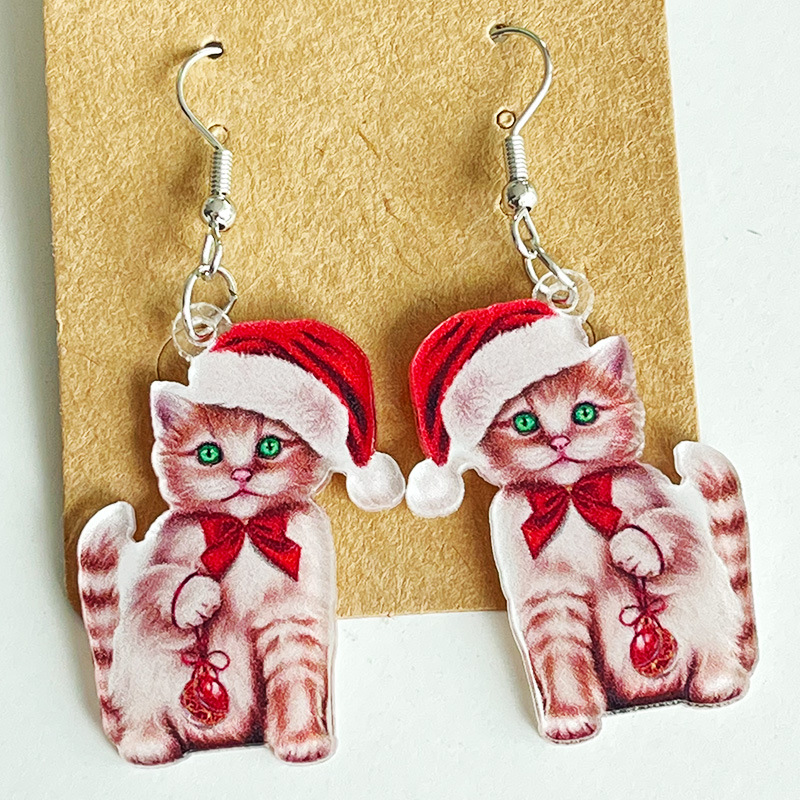 1 Pair Cute Geometric Animal Christmas Hat Arylic Drop Earrings display picture 5